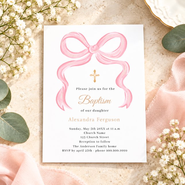 Dopinvitation för flicka med rosa band (Skapare uppladdad)