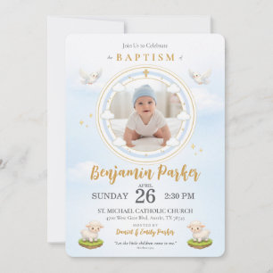 Dopinvitation för pojkbarn med foto inbjudningar