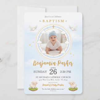 Dopinvitation för pojkbarn med foto inbjudningar