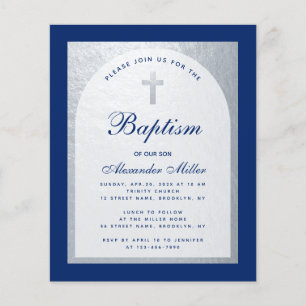 Dopinvitation för pojke i Royal Blue och Silver