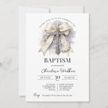 Dopinvitation med beige rosett | Kors & Rosenkrans