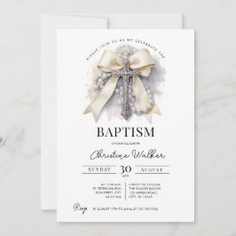 Dopinvitation med beige rosett | Kors & Rosenkrans Inbjudningar