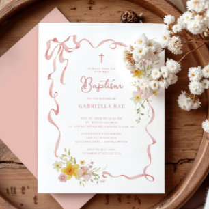 Dopinvitation med rosafärgade blommor inbjudningar