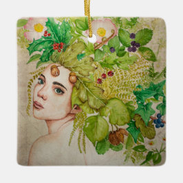 Dopisk vattenfärg julgransprydnad keramik