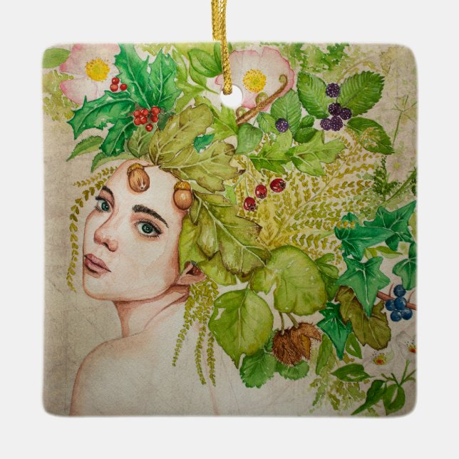 Dopisk vattenfärg julgransprydnad keramik (Framsida)