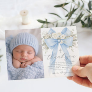 Dopkort för babypojke med blommig design och foto inbjudningar
