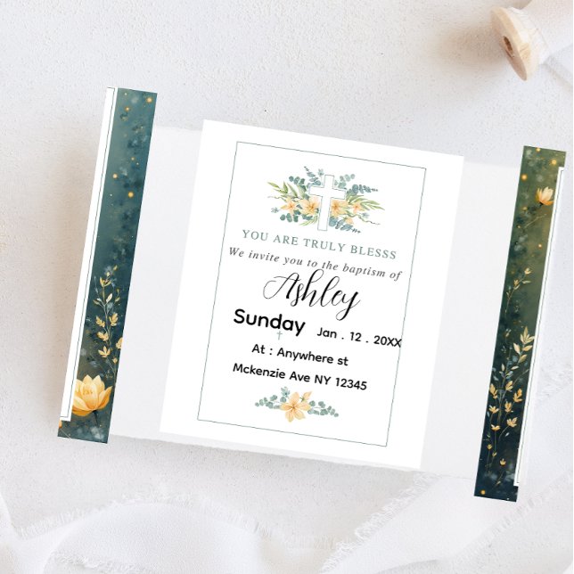 Dopkort med kors och blommor inbjudan vykort (Skapare uppladdad)