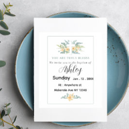 Dopkort minimalistiskt med kors och blommor inbjudningar