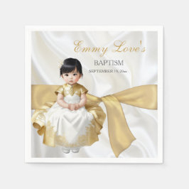 Dopning av babyflicka i vitt och guld pappersservett