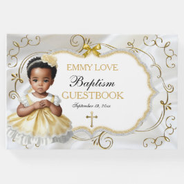 Dopning av babyflicka, vit och guld kors gästböcker