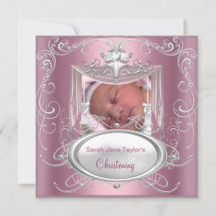 Dopning Babydop Flicka Rosa Silver Kors Meddelande