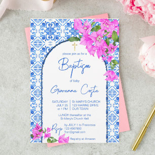 Dopning Blå Plattor och Bougainvillea elegant Inbjudningar