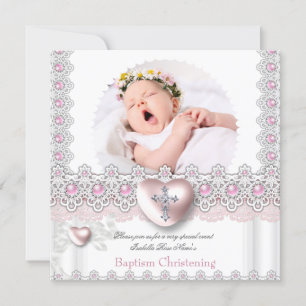 Dopning Fotografi Rosa Silver Hjärtkors Flicka Pär Inbjudningar