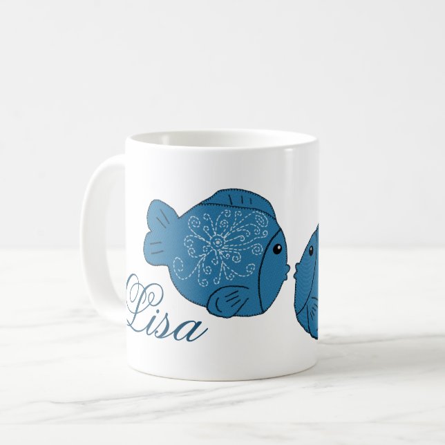 Doppelter Fisch personalisiert Kaffemugg (Framsida vänster)