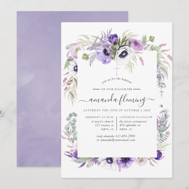 Doppet dammiga violett vallmo blomster inbjudningar (Fram/baksida)