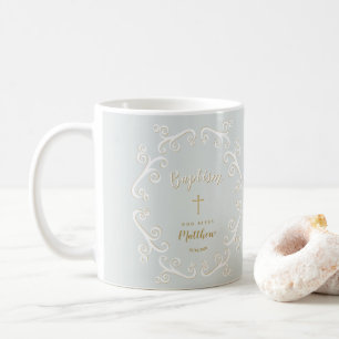 Doprullor pudrar in blått och guld kaffemugg