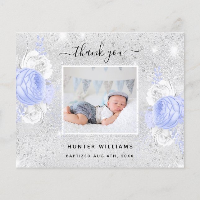 Dopsängelse silver blå foto tack tack (Baksida)