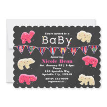 Dopspröjslad inbjudan till baby shower med djurcoo