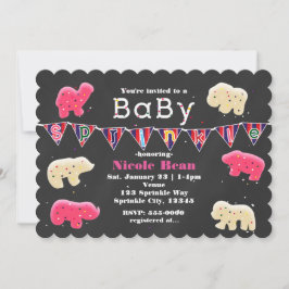 Dopspröjslad inbjudan till baby shower med djurcoo