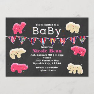 Dopspröjslad inbjudan till baby shower med djurcoo