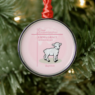 Dopterns dottersdotter dop rosa flicka lamm julgransprydnad metall