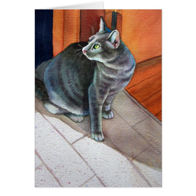 Dora, Grått Tabby katt, Hälsningskort (Framsidan)