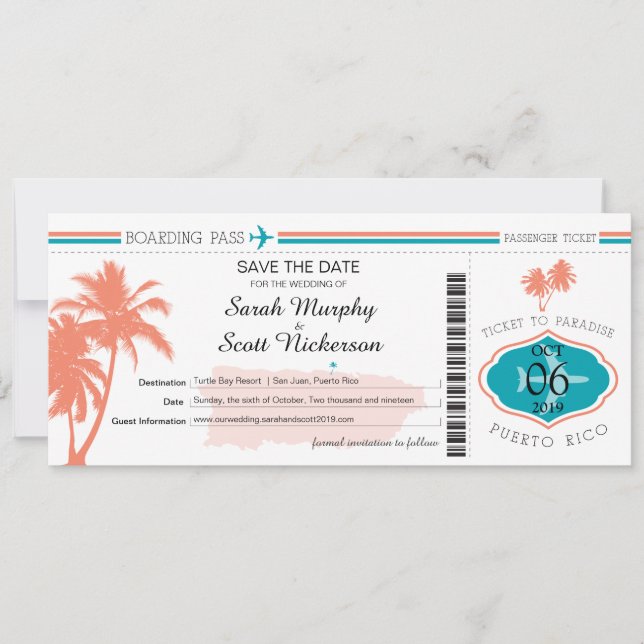 Dorado Beach Puerto Rico Boarding Pass Spara Datumet (Framsida)