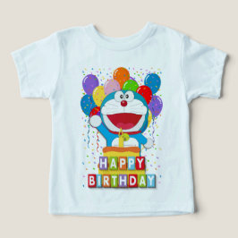 Doraemon med tårta och ballongkonst t shirt