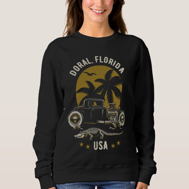 Doral Florida Sunset Hotrod Alligator Design T Shirt (Framsida)