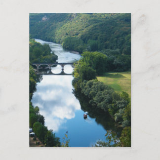 Dordogne Chateau Castle River Boat Bridge Vatten Vykort