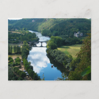 Dordogne Slott Slott Flod Båt Bro Vatten Vykort