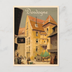 Dordogne tur, stad, hus, Frankrike, vintage resor Vykort
