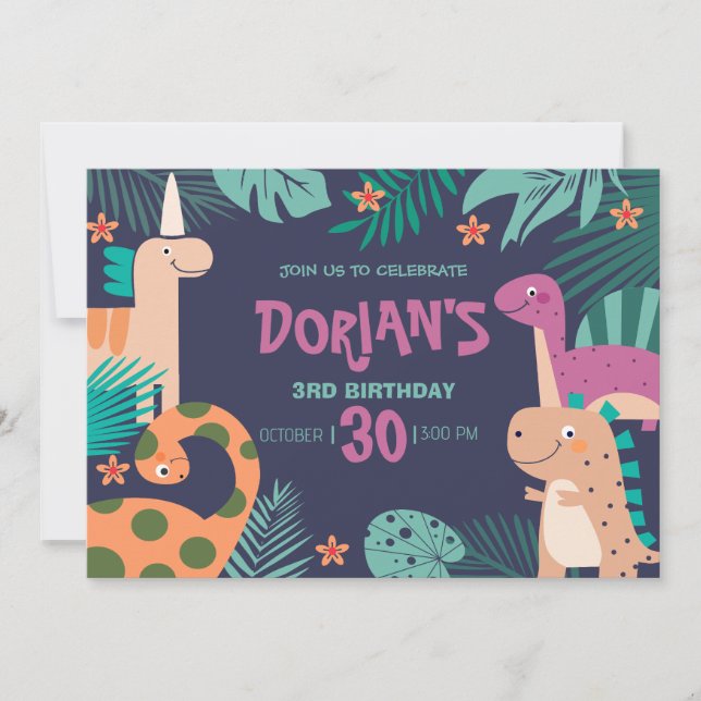 Dorians 3-års Dino-fest Inbjudningar (Framsida)