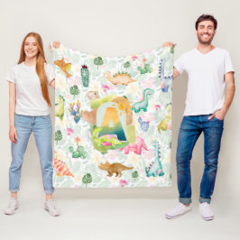 DORKY DINOSAURS BOYS DECOR BABY NURSERY MONOGRAM FLEECEFILT