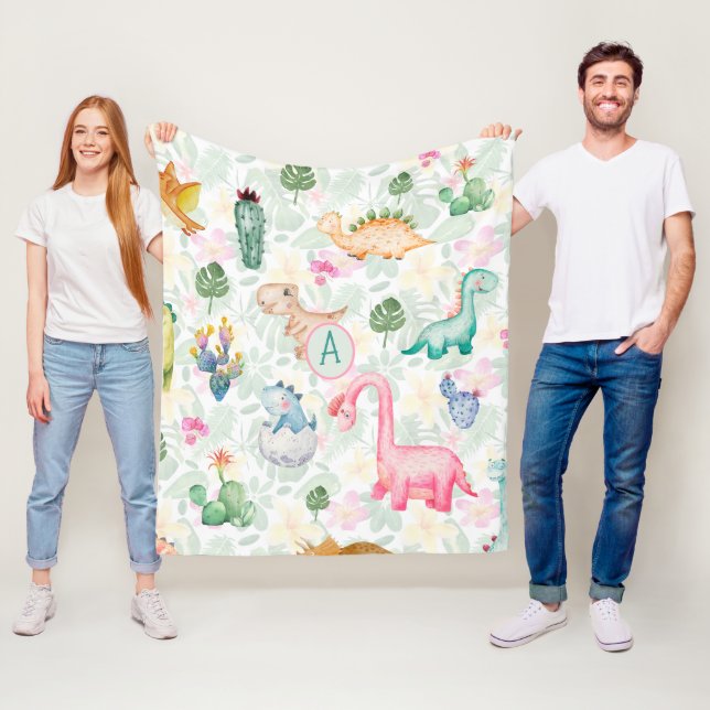 DORKY DINOSAURS Monogram Kids Gfit Boys Girls Fleecefilt (På plats)