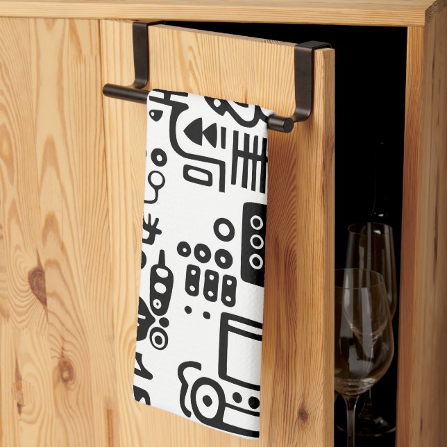 Dörlar, svart och vitt kökshandduk (Thirds Fold)