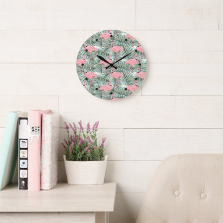 Dorm Clock med Rosa Flamingoes Cute Handflatan Bla Stor Klocka
