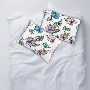 Dorm Essentials Watercolor Flowers Personalize Prydnadskudde