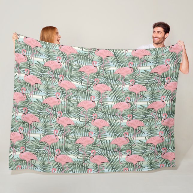 Dorm Fleece Blanket med Rosa Flamingos Handflatan  (På plats)