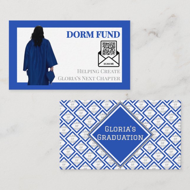Dorm Fund Examen QR-kod Infogning | Blågrå Tilläggskort (Fram/baksida)