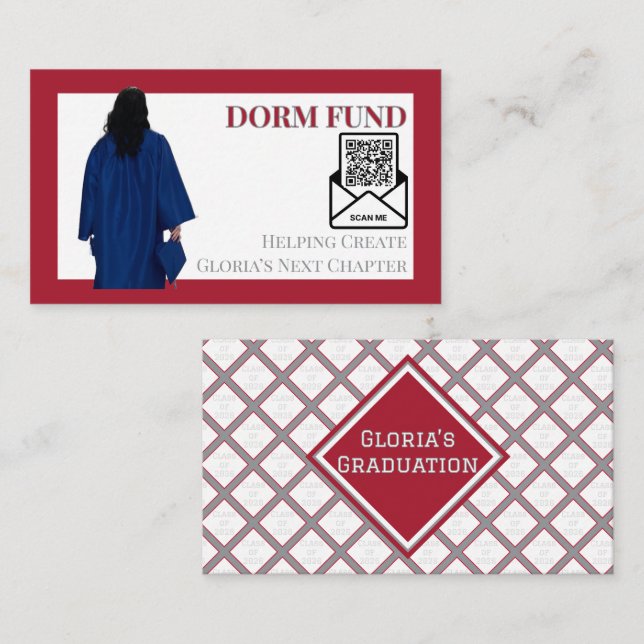 Dorm Fund Examen QR-kod Infogning | Röd Tilläggskort (Fram/baksida)