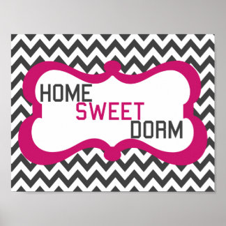 Dorm Grått & Rosa Chevron Wall Art Skriv ut Poster