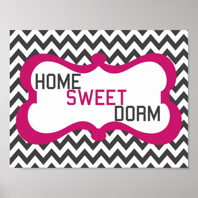Dorm Grått & Rosa Chevron Wall Art Skriv ut Poster (Framsidan)