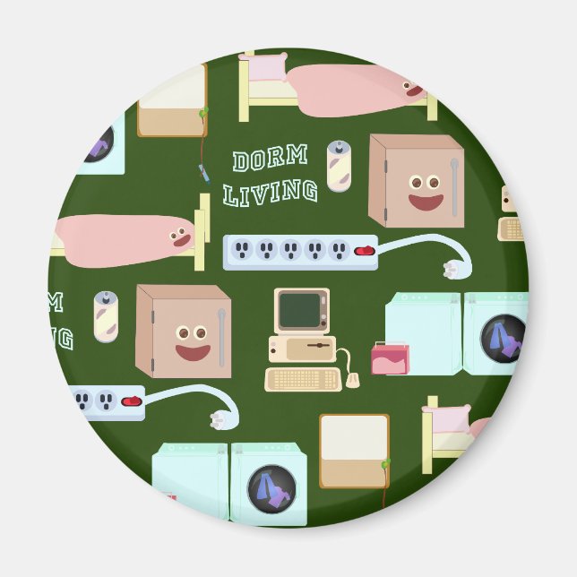 Dorm Living Cute College Life Mönster Magnet (Framsidan)
