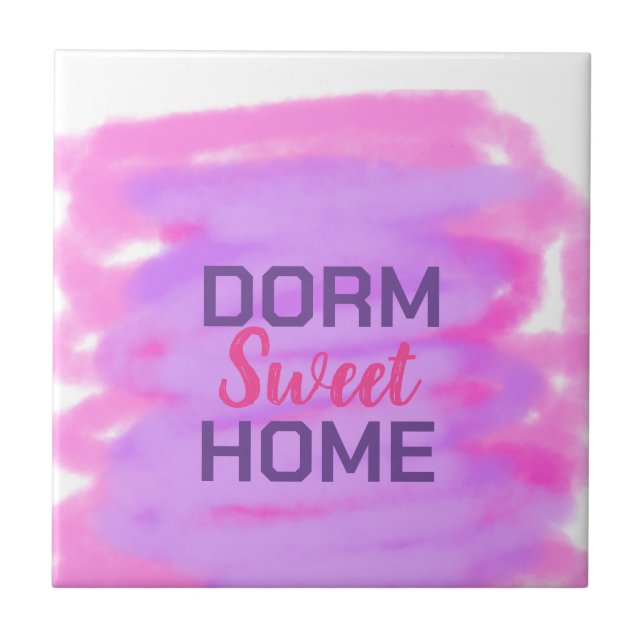 Dorm rosa lila vattenfärgstext med söt dorm  kakelplatta (Framsidan)