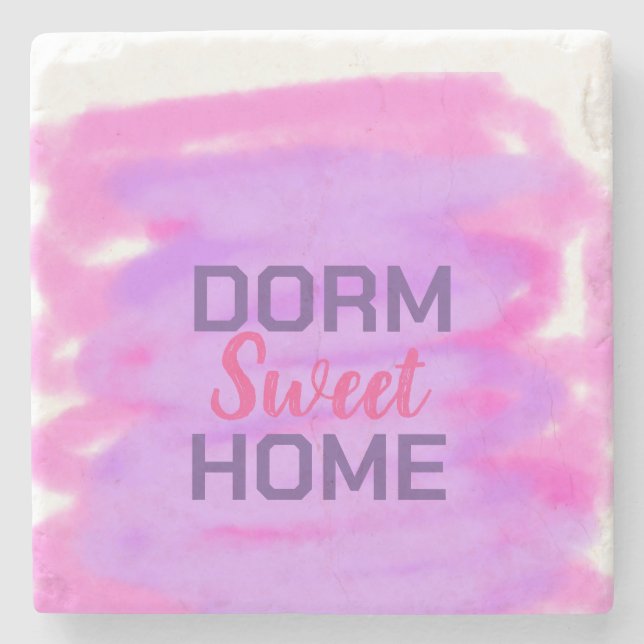 Dorm rosa lila vattenfärgstext med söt dorm  stenunderlägg (Framsidan)