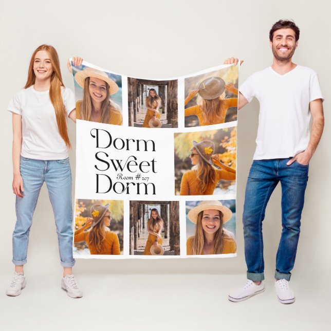 Dorm Sweet Dorm Photo Collage med rumsnummer Fleecefilt (På plats)