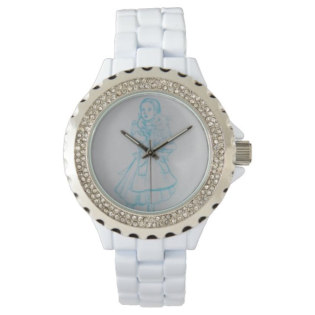 Dorothy och Toto Blue Sketch Rhinestone Watch Armbandsur (Framsida)