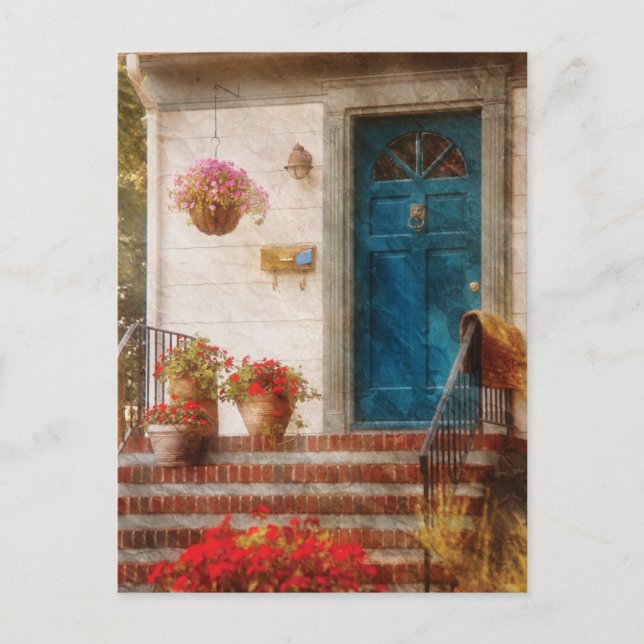 Dörr - blå främre dörr vykort (Framsida)