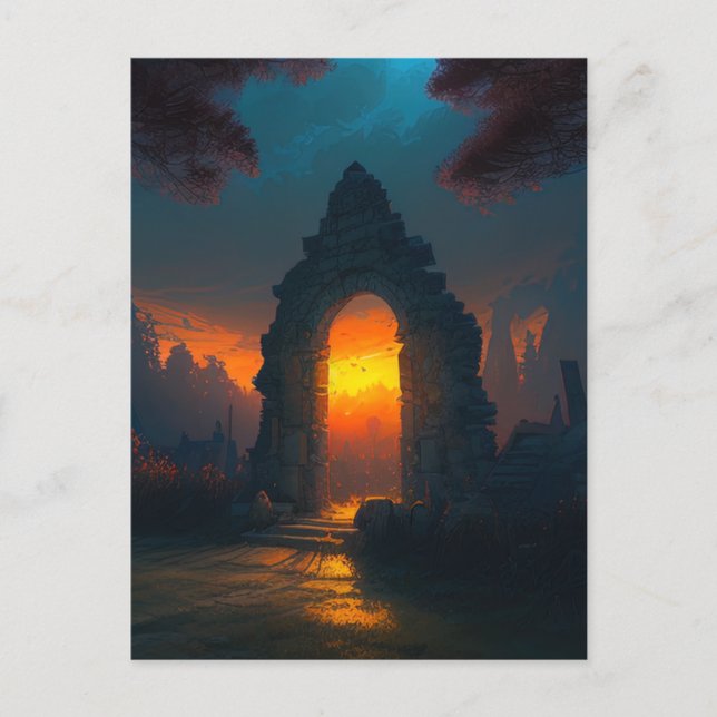 Dörr till solnedgång vykort (Framsida)